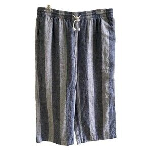 beach lunch lounge Womens Blue/White Stripe Linen Blend Wide Leg Crop Pant Sz M